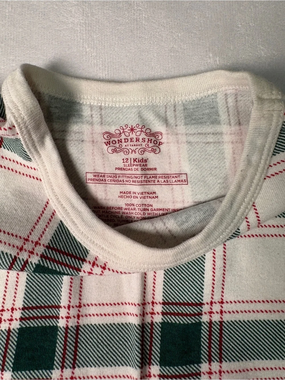Wondershop White, Green & Red Plaid Kids Pajama Set